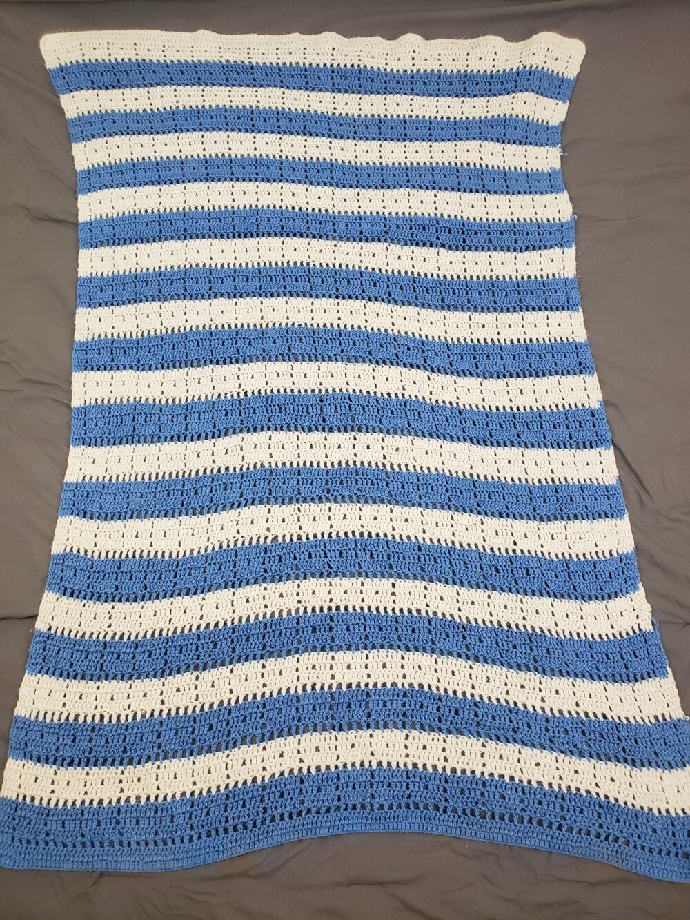 Vintage Granny Rectangle Afghan Hand Crochet Throw Blanket Yarn Stripe 64x39